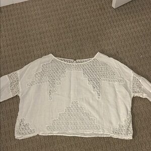Free People White Geometric Embroidered Blouse